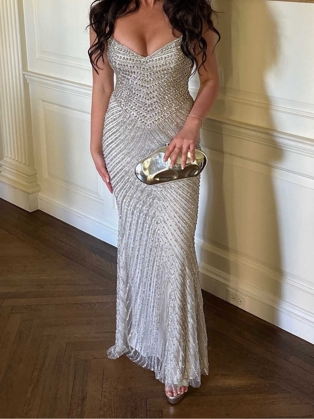 Chic and Holland. Sparkling Silver Beaded Spaghetti Strap Dress - Picture 4 of 13
